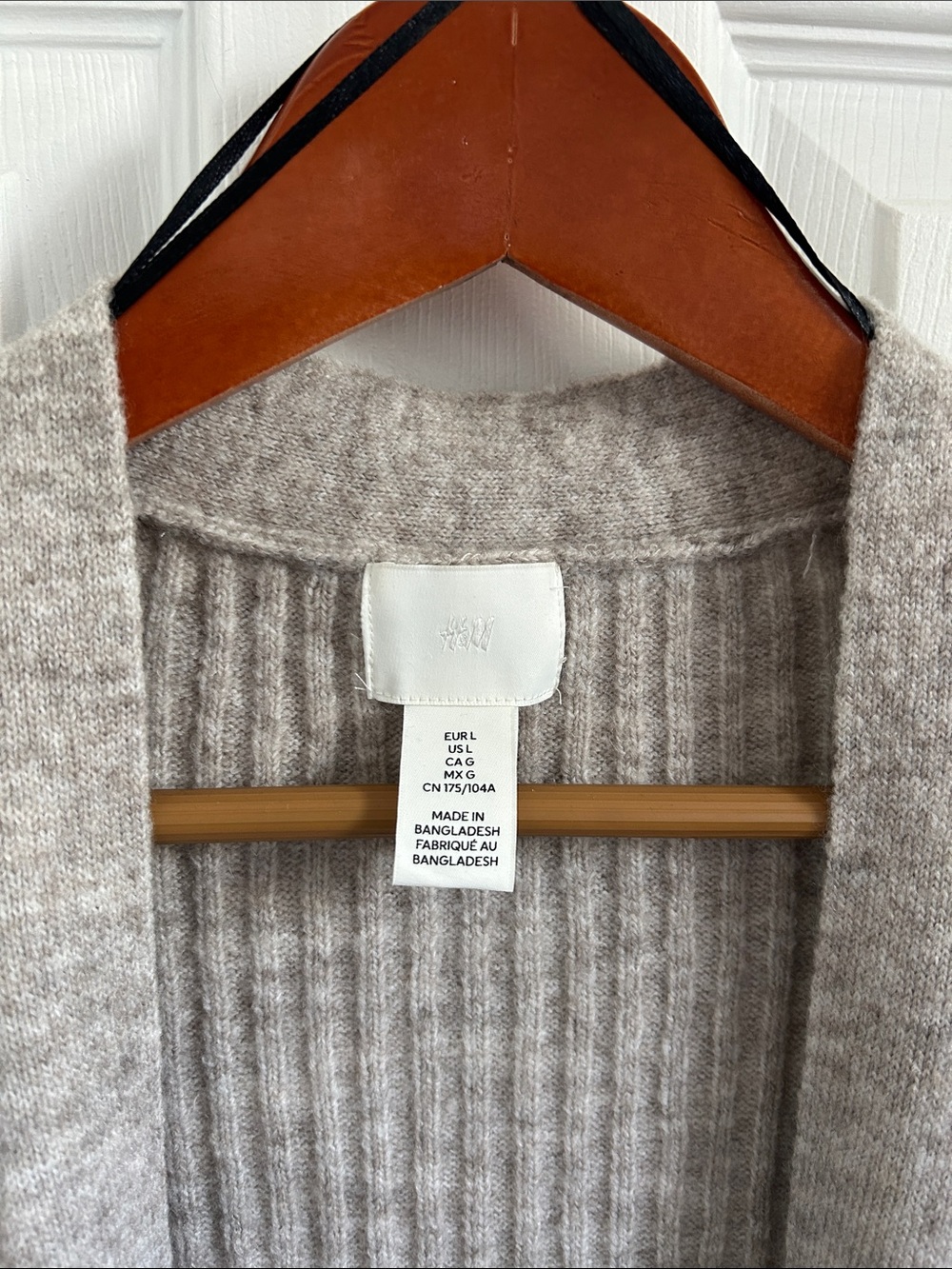 H&M Long Ribbed Open-Front Cardigan - Light Beige - Picture 2 of 5